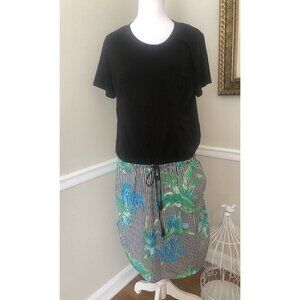 Lauren Ralph Lauren Womens Size XL Black Green Floral Striped Short Sleeve Dress